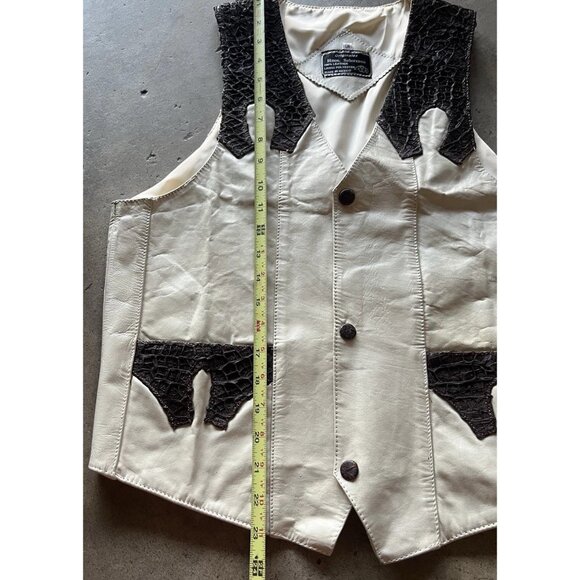Vintage ORIGINALES Hnos Solorzano White Brown 100% Crocodile Leather Vest Sz S - Picture 5 of 14